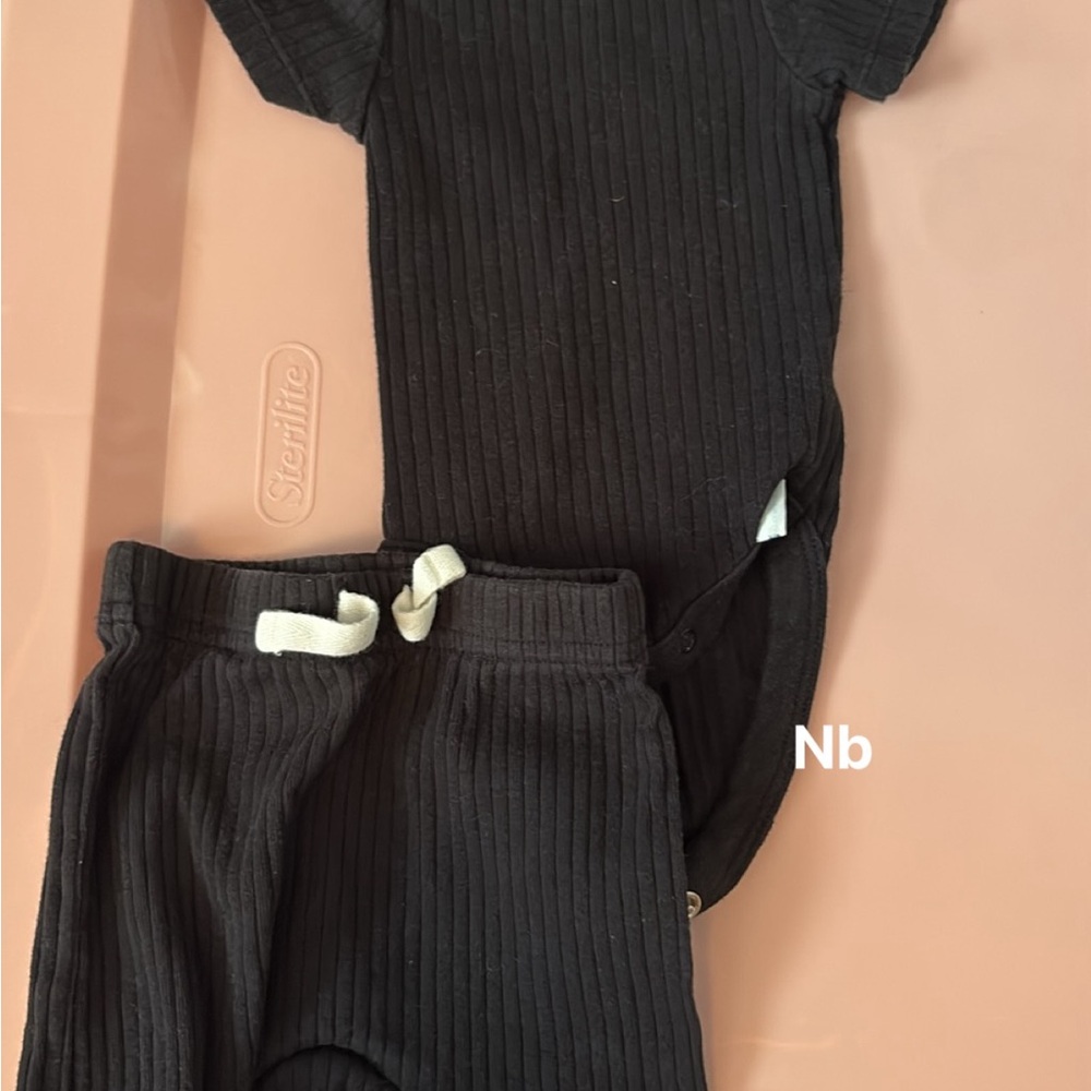 Black Ribbed Baby Onesie and Pants Set